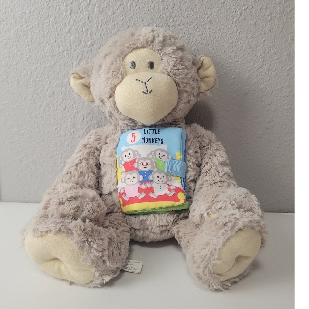 Demdaco 5 Little Monkeys Plush Storybook Tan Stuffed Animal Toy 14 Inch